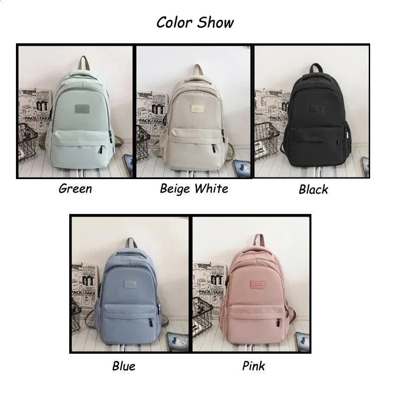 Womens backpack solid color womens multi pocket casual mens travel bag highquality school 240813