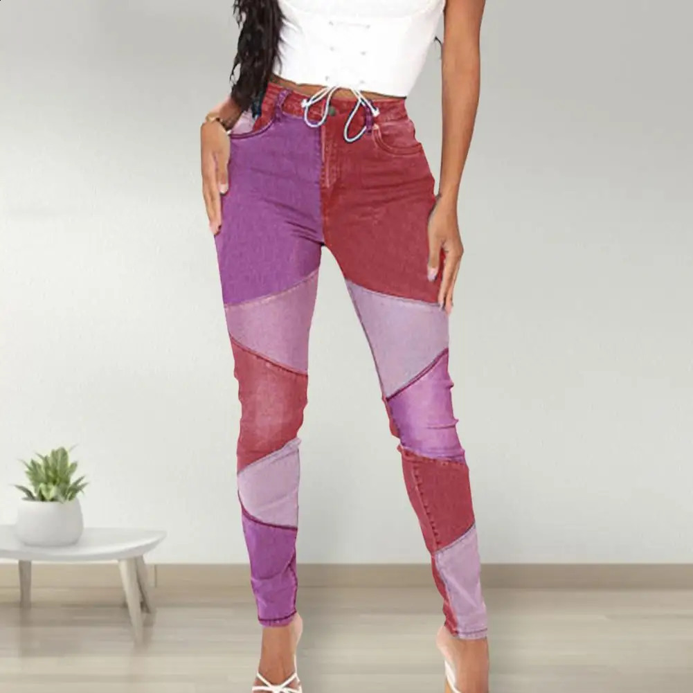 Denim High Elastic Womens Jeans Pocket Button Zipper Fly Womens Jeans Buttocks High Waist Denim Pencil Pants Street Wear 240813
