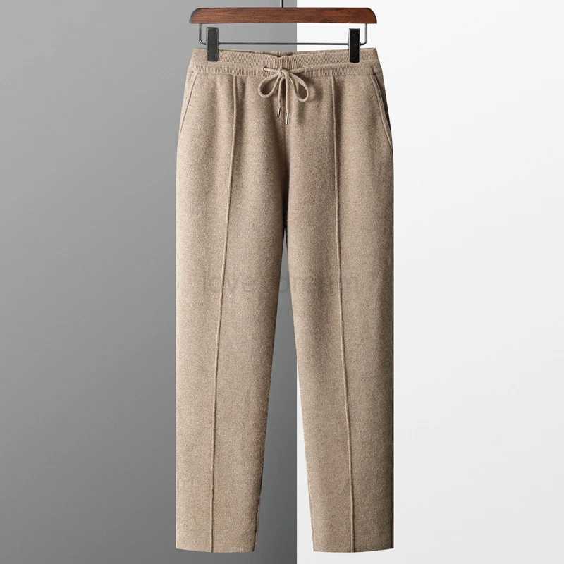 Mens new pure wool knitting pants Elastic waist middle seam Slim-fit pants thickened boxer pants keep warm and fashionableXJ240813