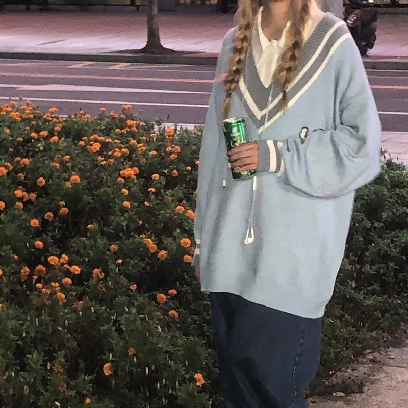Deeptown Kawaii Cute Rabbit Blue Sweater Women Preppy Fashion Oversize Japanese Style Sweet School Girly Jumper Female Korean 240812