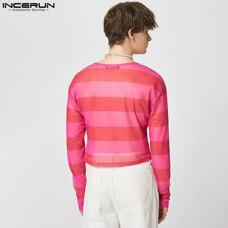 INCERUN Tops American Style Mens Hollowed-out Love Pattern Camiseta Fashion Casual Printed Long-sleeved T-shirts S-5XL 240812