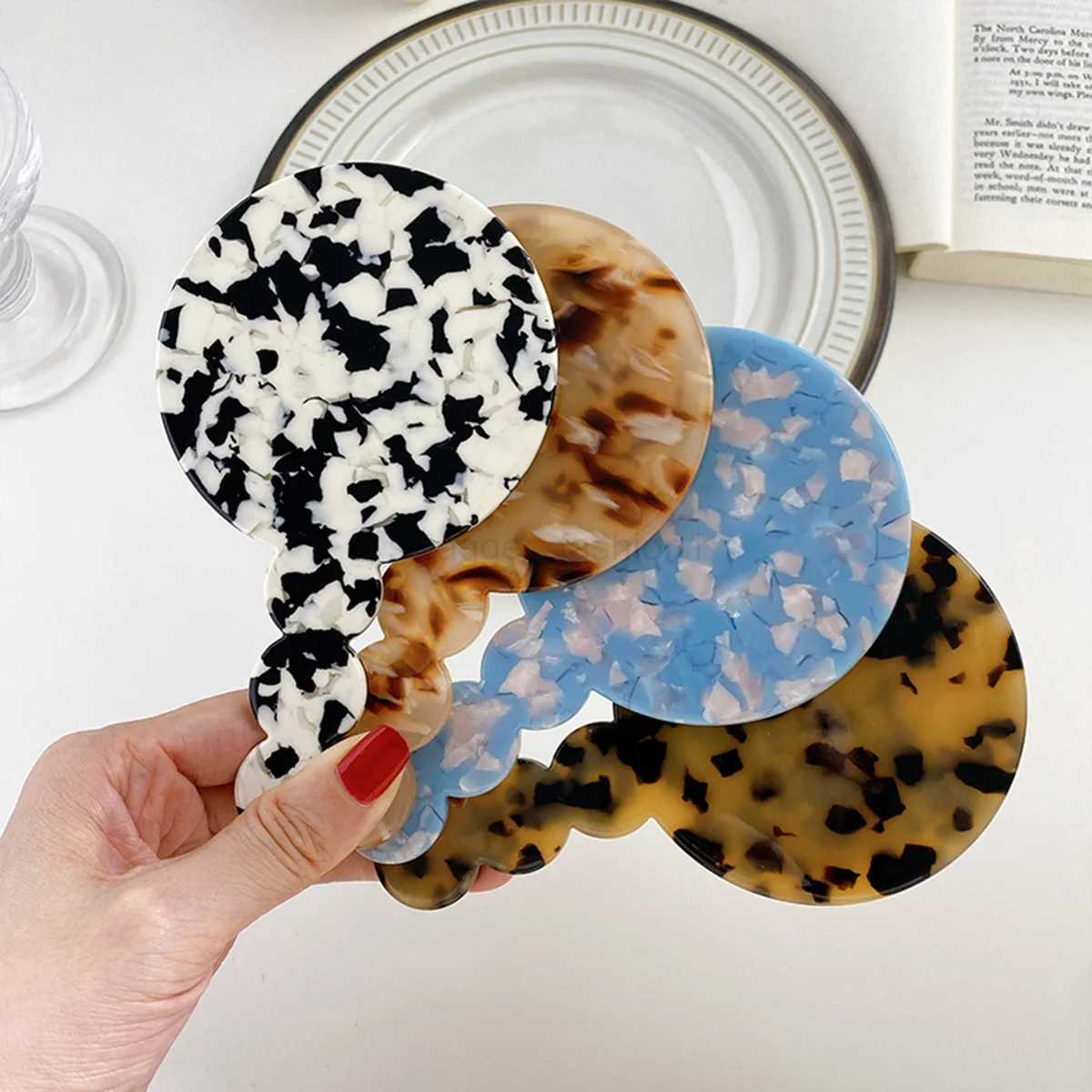 1 pc retro handle mirror multiple options round acetic acid sheet geometric mirror portable small mirror with handle make upXJ240813