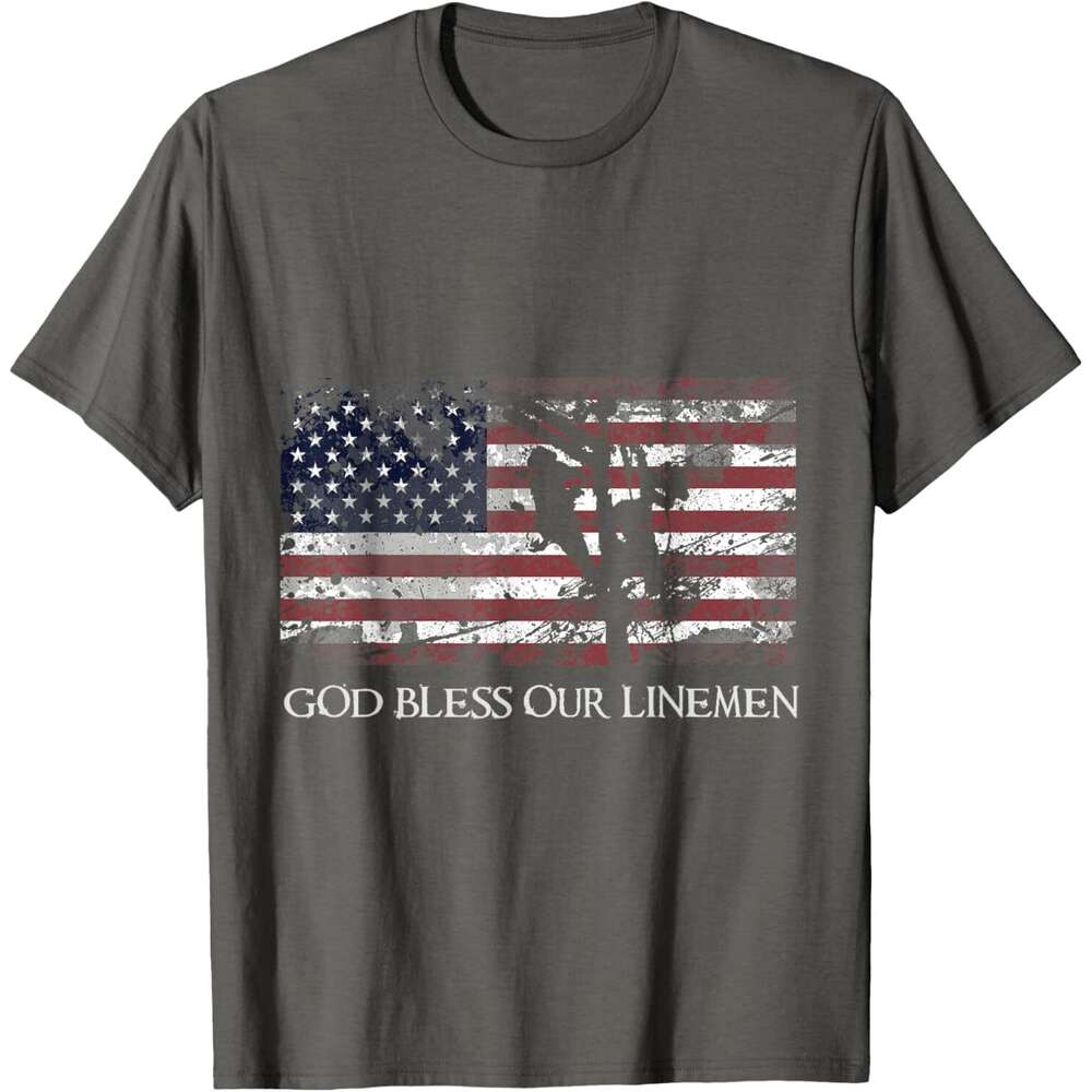 T shirt for Mens God Bless Our Linemen Cool American Lineman Flag T-Shirt Shirts Tshirt Graphic Tee Casual Tops Clothes Short sleeve