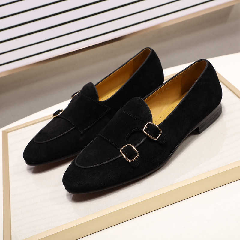 CMM Mens Casual Shoes Frosted Leather Cow Suede Highend Mens Shoes Double Button Dinner Wedding Leather Shoes Mens Shoes