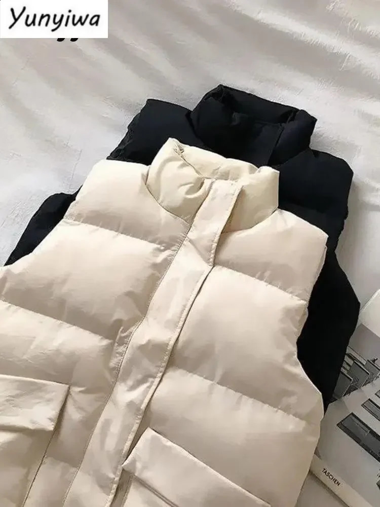 Vest for Women Winter Vest Black Short Korean Stand down Cotton Waistcoat Casual Loose Sleeveless Outwears 240813