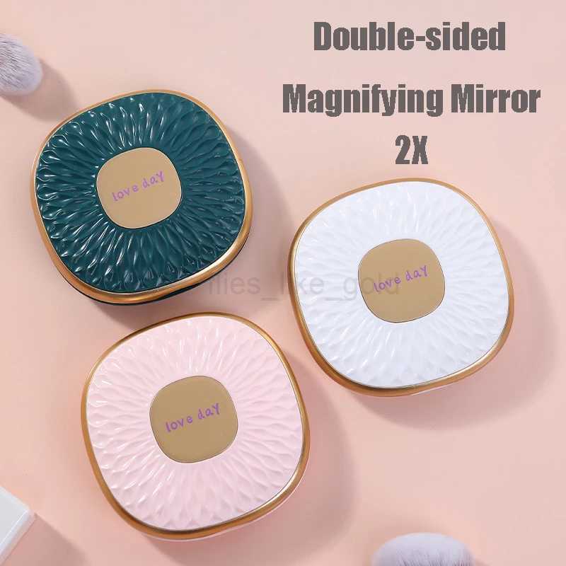 1 double-sided makeup mirror 2X portable folding handheld pocket makeup mirror for defecation suitable for travel and office compact models W240813