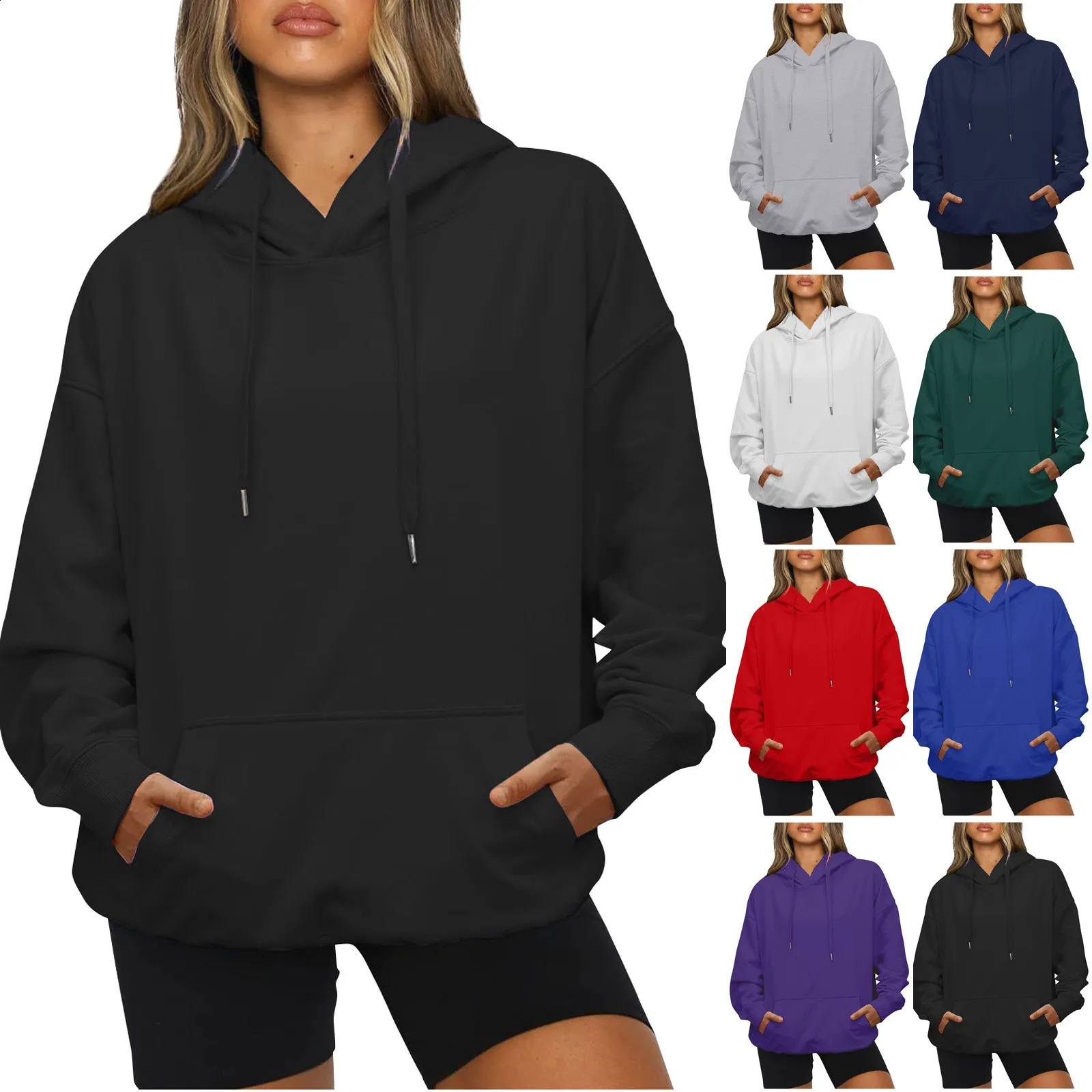 Womens Oversized Long Sleeve Crewneck Sweatshirt Casual Loose-Fitting Drawstring 240813