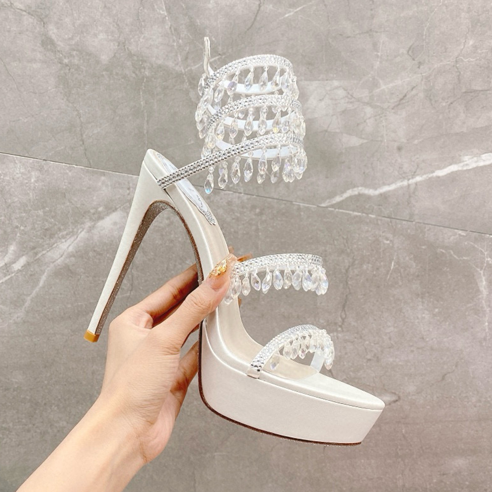 Crystal lamp Platform Sandals Womens Dress Shoes High Heeled Ankle Wraparound Shoe Embellished Strass Stiletto120mm Luxury Designers Crystal Chandelier Sandal