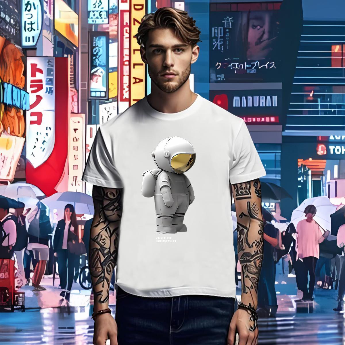 T Shirt For Man 230g 100% Cotton spaceman Street wear Hip Hop Short Sleeve O-Neck White Plus Size Men Clothes T-Shirt Brand Classic Wear