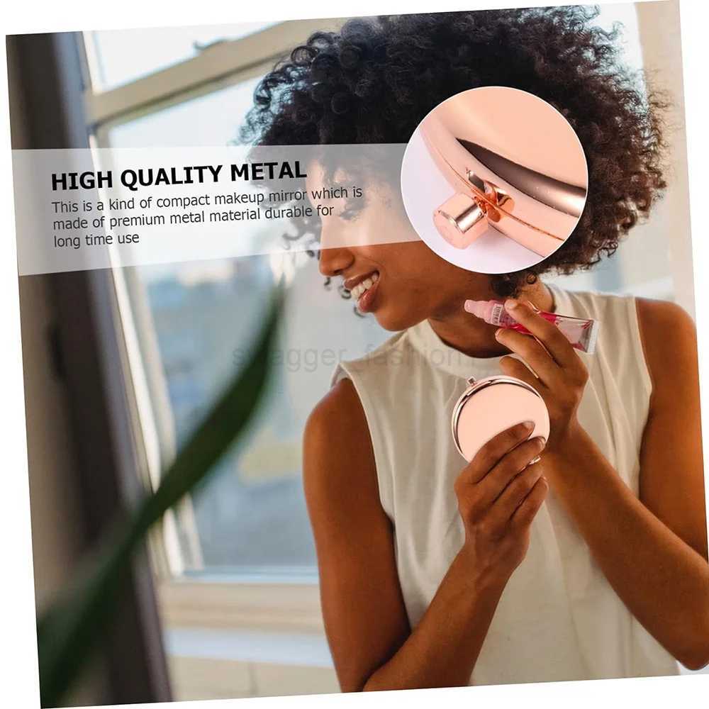 Convenient Makeup Mirror Double Sided Round Metal Cosmetic Travel Facial Care Look Glass Portable Mirror Black Letter PatternXJ240813