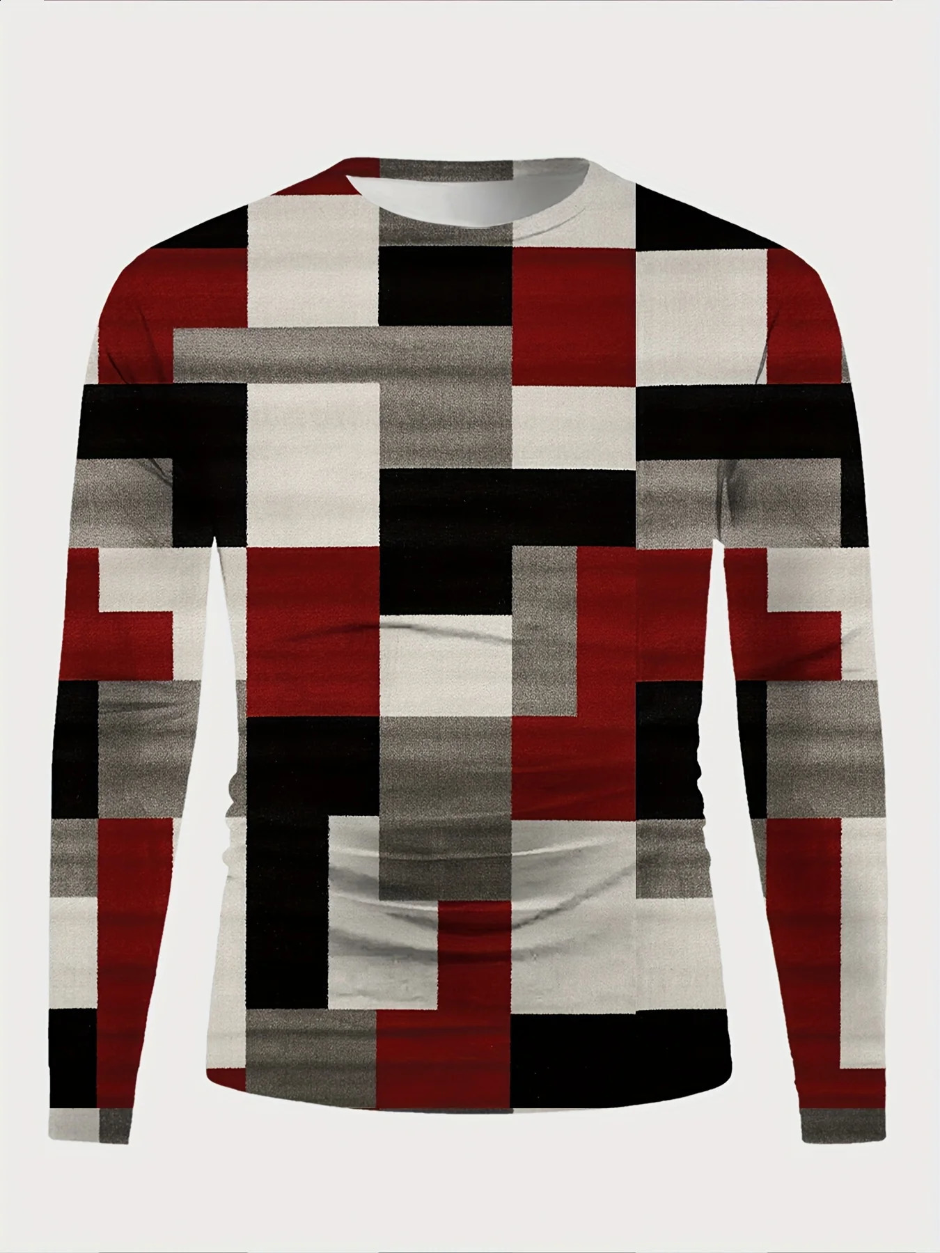Vintage Mens Long Sleeve T-Shirt Patchwork Tees Tops Plaid T-Shirt For Men 3d Striped Printed Clothing Oversized Streetwear 240812