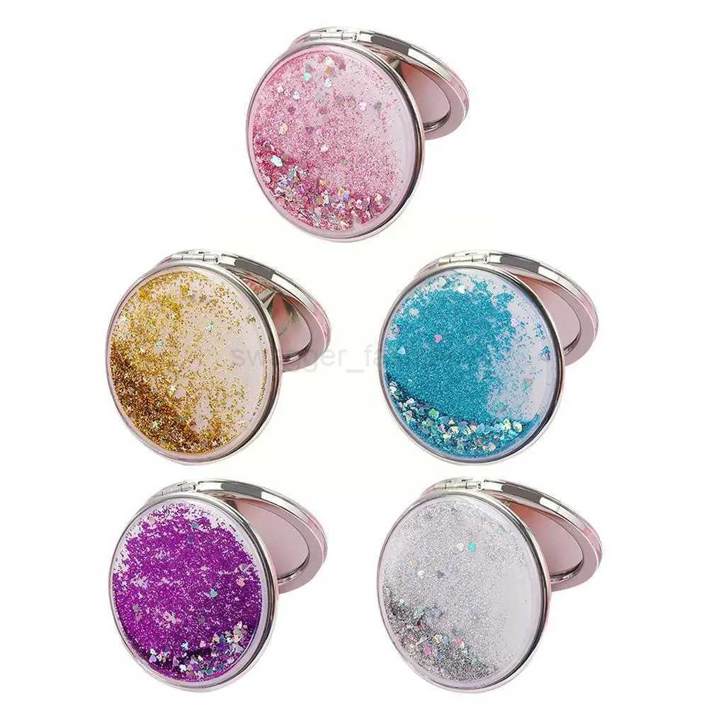 Shiny Quicksand Makeup Mirror Portable Magnifying Hand Pocket Vanity Mirror Standing Makeup Square Foldable Compact Girls C W6K8XJ240813
