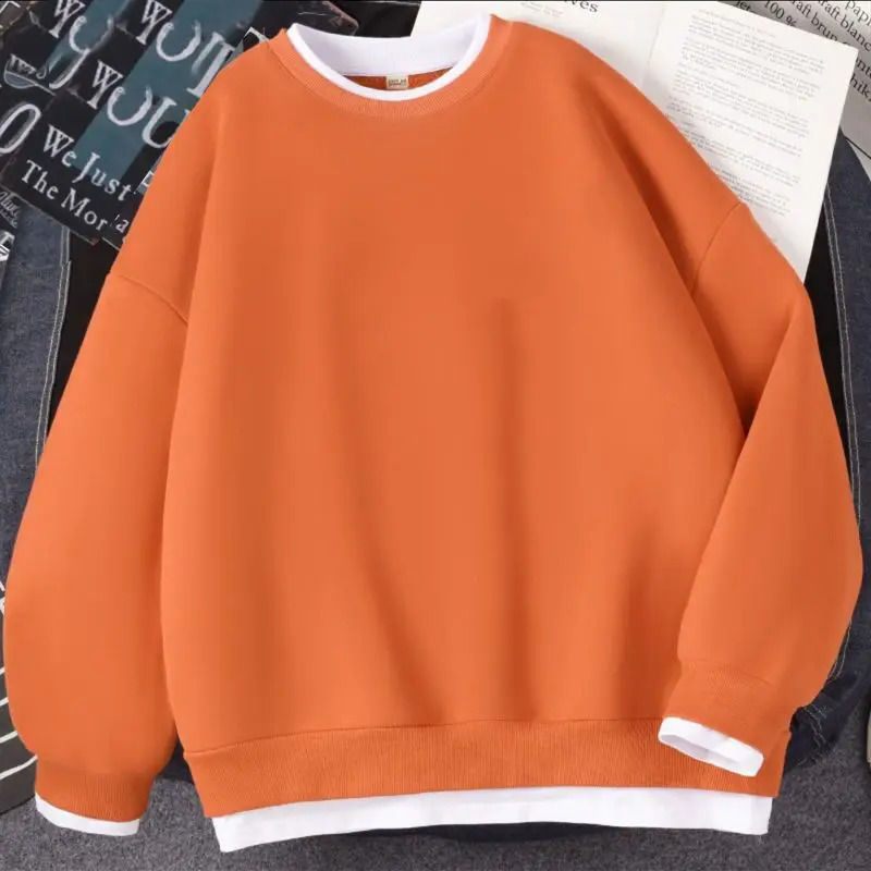 Autumn Womens Spliced Pullover O-Neck Fashion Solid Color Loose Minimalist Versatile Casual Long Sleeve Sweatshirts 240812