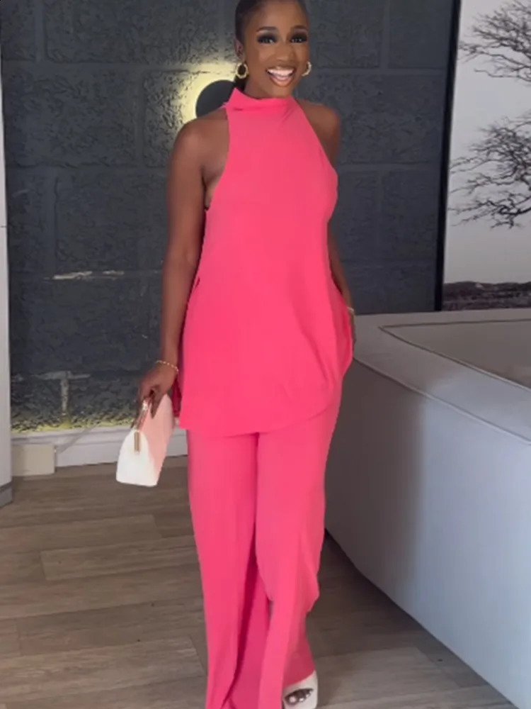 Womens Casual Fashion Two Piece Sets Summer Off The Shoulder Sleeveless Fresh And Street Camisole Vest Wide Leg Long Pants Set 240813