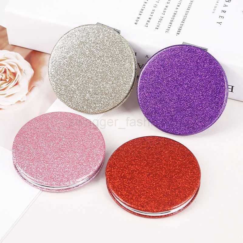 1pc Portable Glitter Round Makeup Mirror Hand Pocket Folding Cosmetic Mirror Double Face Make Up MirrorXJ240813