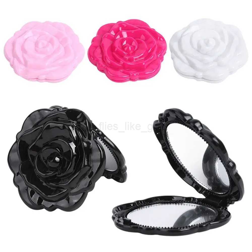 Double sided rose makeup mirror circular handheld makeup mirror convenient mini pocket mirror travel beauty tool W240813