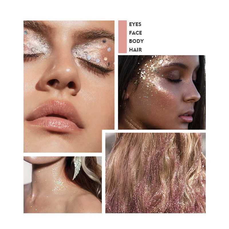 6-color body glitter gel multi-function facial lip hair loose sequins glitter liquid eye shadow festival stage makeup decoration W240812