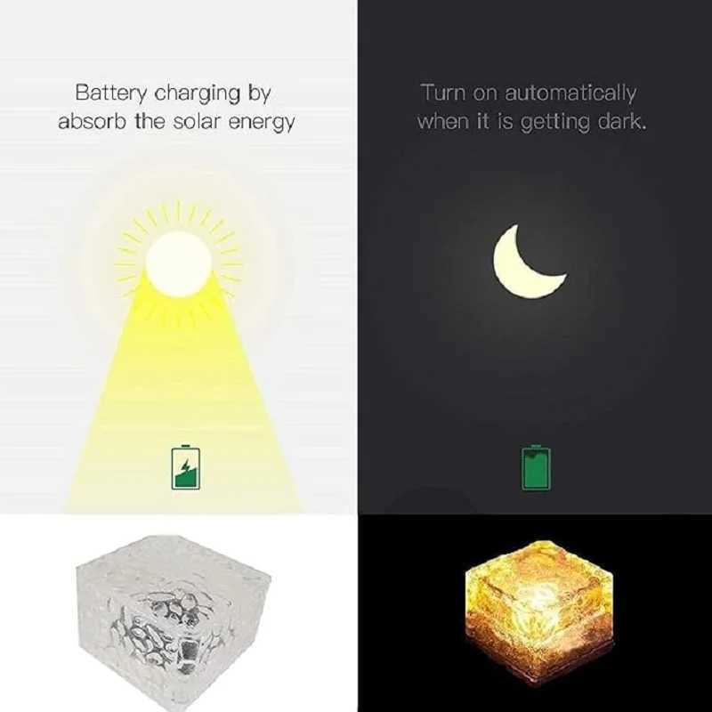 10PCS Outdoor Waterproof Garden Pathway Floor Glass Solar Ice Cube Brick Paver Rock Landscape Led Lamp Lights for Festival CL240813
