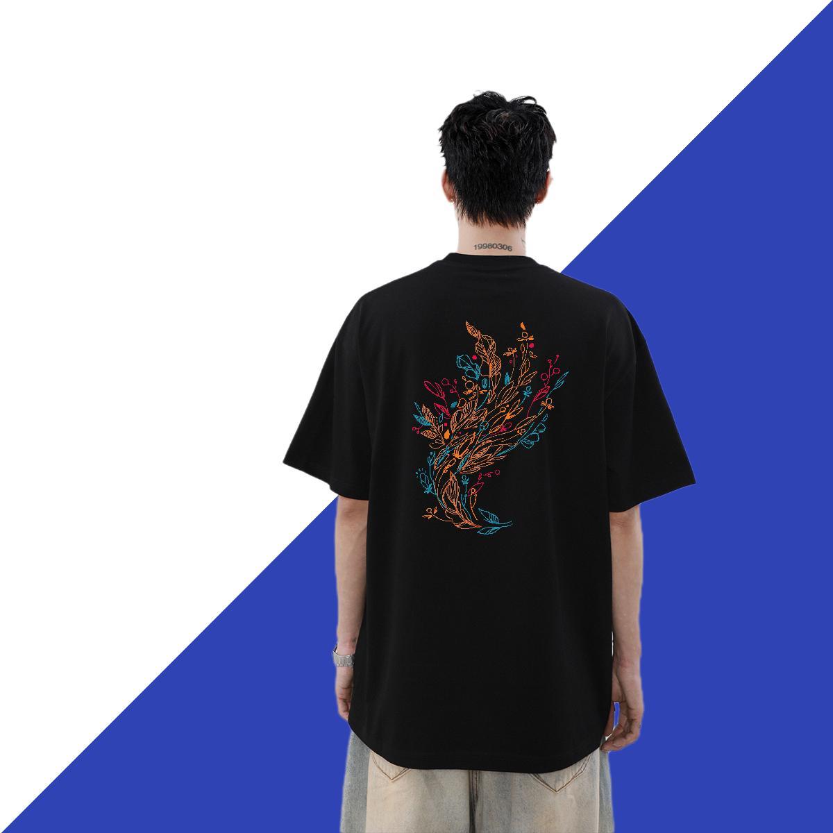 DIY Men Tops Tees tree Street Wear 230g Pure Cotton Clothes O Neck Short Sleeves Wholesale T shirt Cartoon Printing L-4XL