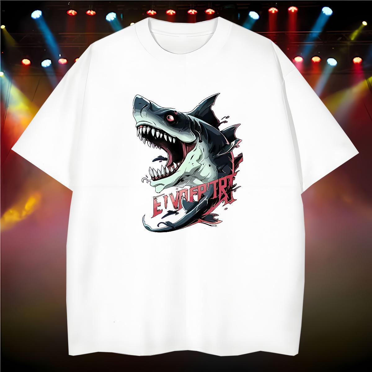 Loose Fit Mens T Shirts shark Round Neck Short Sleeve Casual Asian Size 230g 100% Cotton Men Tops Tees Custom Clothings