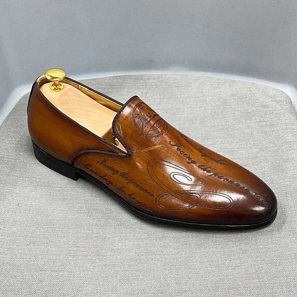 CMM Italian Style Handpainted Letters Mens Shoes Leather Formal Shoes Mens Loafer Shoes One Foot Business Casual Single Shoes