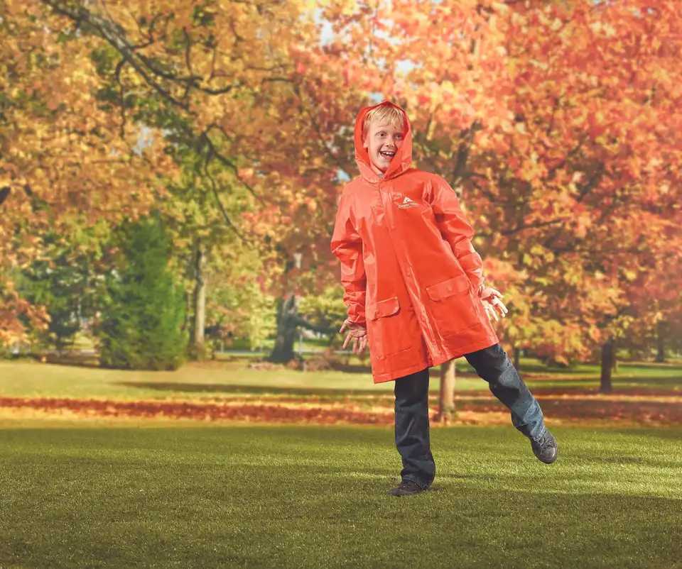 Youth Child Eva Rainwear Jacket Small Medium Orange An attached hood for added protection keep children dry Y240810