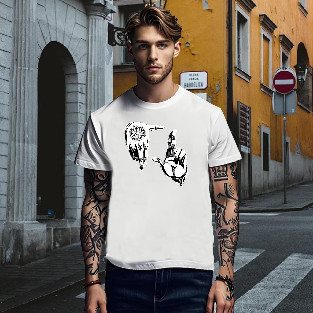 T Shirts Men 230g Cotton hands Hip Hop Round Neck Short Sleeve Asian Size Men Tees Fashion Designer Cool Design Tops