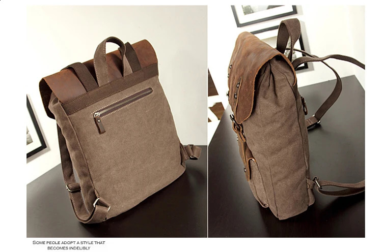 Fashion Backpack Leather Canvas Mens School Military Womens Mochila 240813