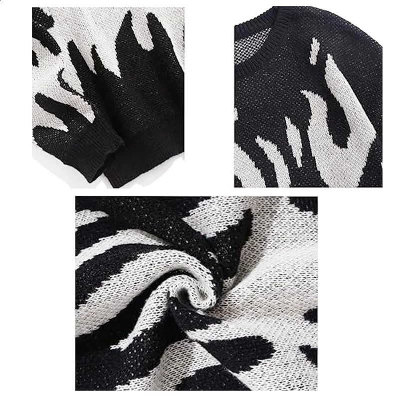 Mens oversized knitted sweater hiphop humorous letter printing jumper Harajuku casual loose fit Oneck floral unisex streetwear 240812