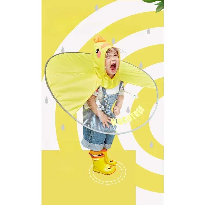 Creative Kids Rain Cover Cute Cartoon Duck UFO Childrens Raincoat Boys And Girls Umbrella Hat Windproof Poncho Rain Gear Hot Y240810