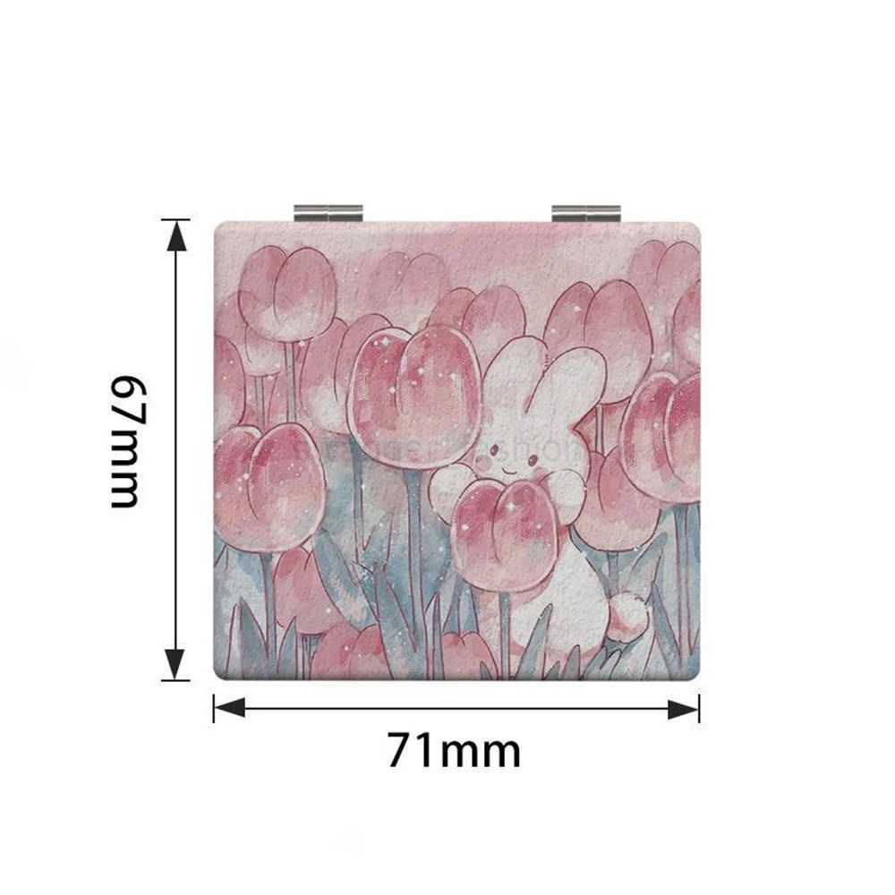 1Pc Tulip Bunny Cute Compact Mirror Makeup Mirror Square Folding Double-Sided Make Up Mirror Pocket Portable Compact For GirlsXJ240813
