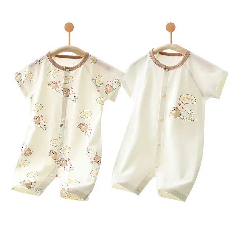 2 pieces of summer soft cotton thin baby short sleeved jumpsuit suitable for boys and girls cute cartoon clip toddler crawling set W240812