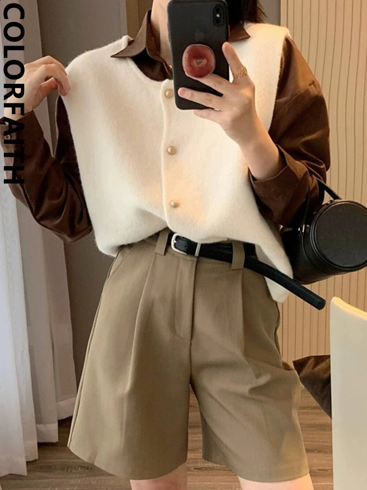 Colorfaith SWV9253JX Chic Preppy Style Wild Elegant Lady Waistcoat Knitted Vintage Women Autumn Winter Sweater Vests 240812
