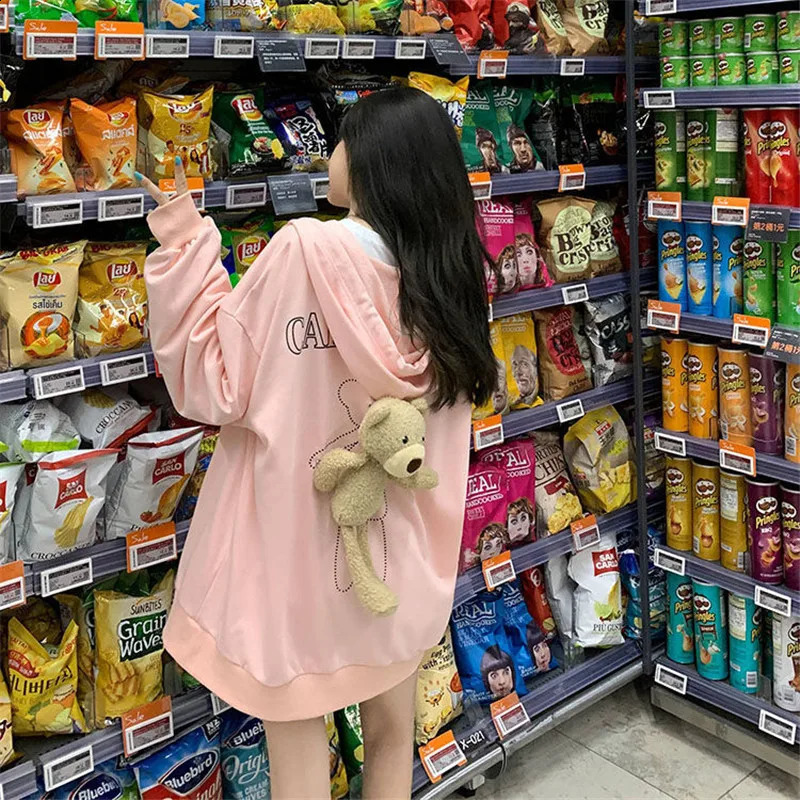 Cute Girls Fashion Loose Kawaii Hoodies Women Lovely Students Tops Ladies Casual Cartoon Bear Female Autumn Chic Amine Hoodies 240812