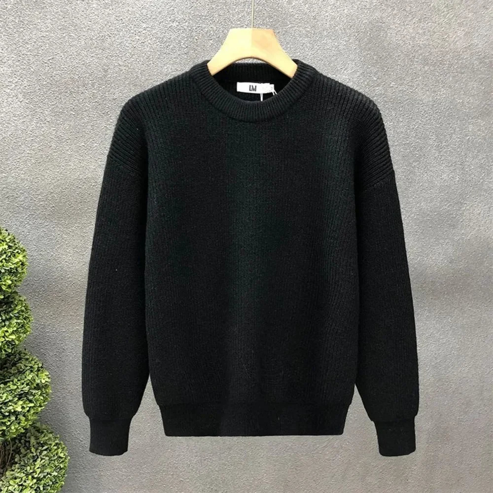 Mens Autumn Solid Color Wool Sweater Ultra Thin Suitable for Street Clothing Knitted Pulleys Korean Fashion 240812