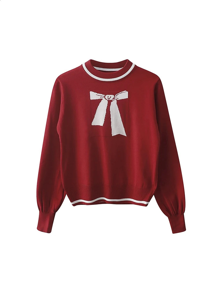 Womens Red Pullover Knit Sweater Harajuku Y2k Long Sleeves O-Neck Christmas Sweater Vintage 90s 2000s Aesthetic Fashion Clothes 240812
