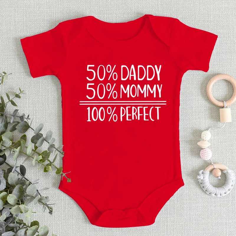1 baby bodysuit newborn clothing 50% dad+50% mom=100% perfect pattern baby jumpsuit cotton jumpsuit for boys and girls aged 0-24 months W240812