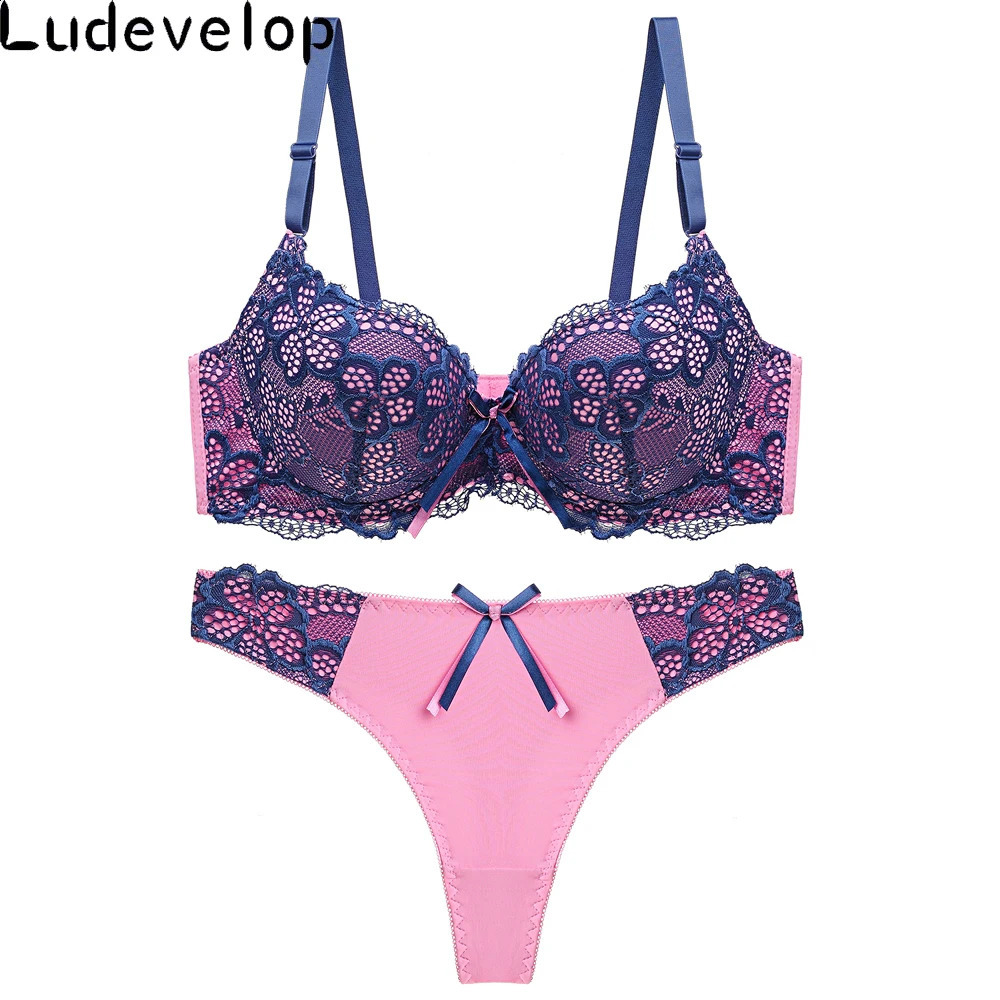 Good Quality Sexy Brassiere Embroidered Underwear Set ABC Cup Women Bra Set Push Up Lace Bra Thong Sets 240812