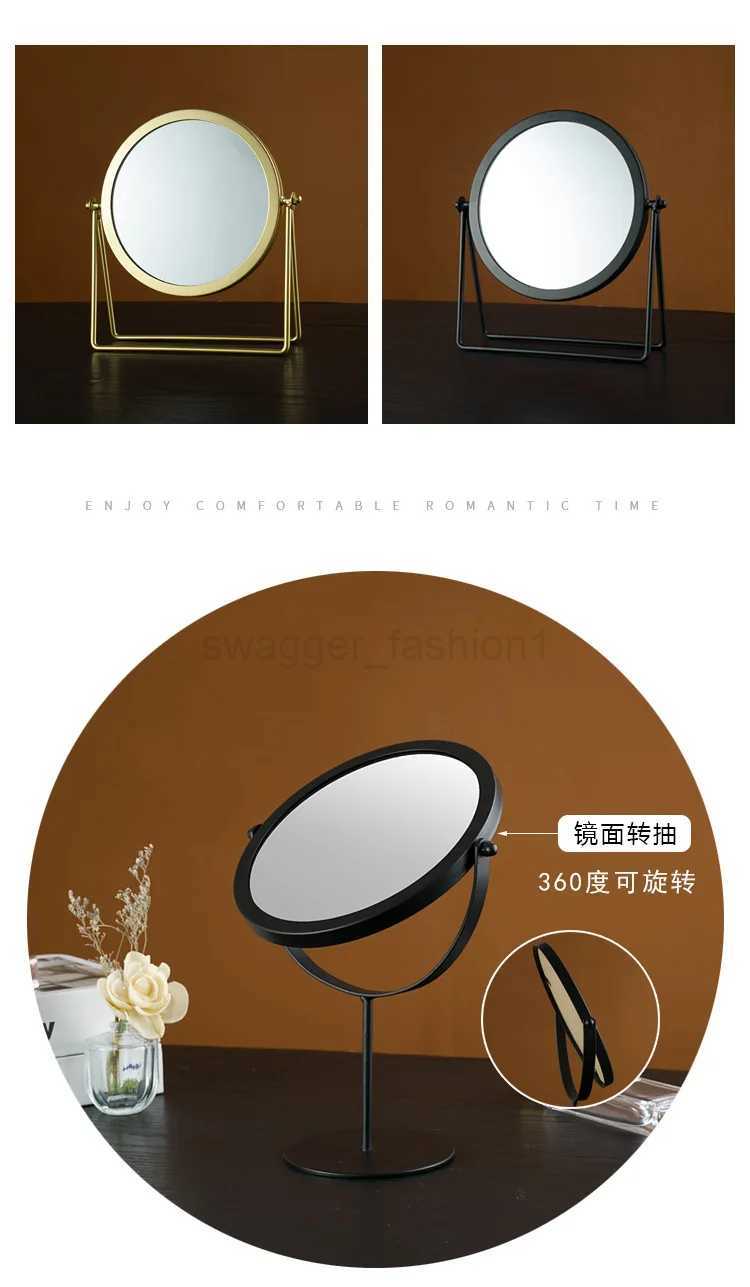 Nordic Brass Gold Metal Makeup Mirror Luxury Retro Dressing Mirror Desktop Bedroom Square Round Mirror Dormitory Makeup MirrorXJ240813