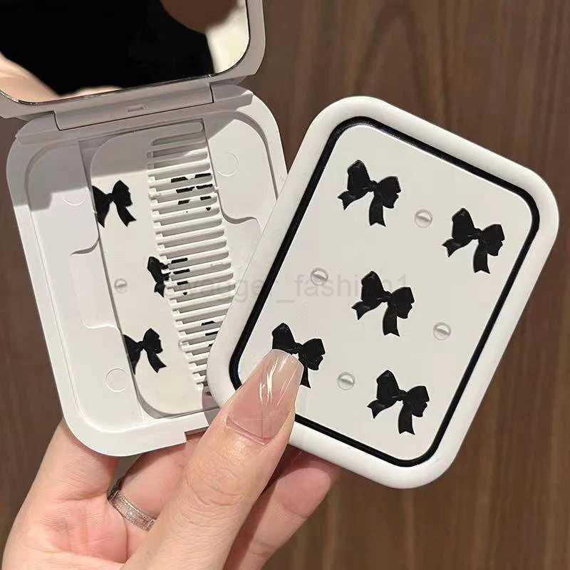 Bowknot Flip-Top Folding Makeup Mirror Portable Pocket Mirror Women Rectangle Cosmetic Make Up Mirror With CombXJ240813