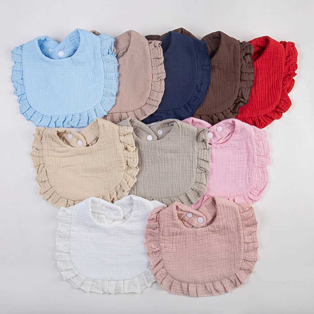 Bibs Burp Cloths Solid Baby Bibs Adjustable Snap Saliva Towel Ruffled FrilEdge Muslin Cotton Burp Cloths A Grade Infant Boys Girls Feeding ScarfL4812