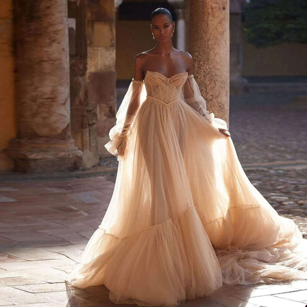 Classic A-e Gown Wedding Dresses Pearls Organza Bridal Gowns Strapless Big Vestidos De Novia Custom Size Colour