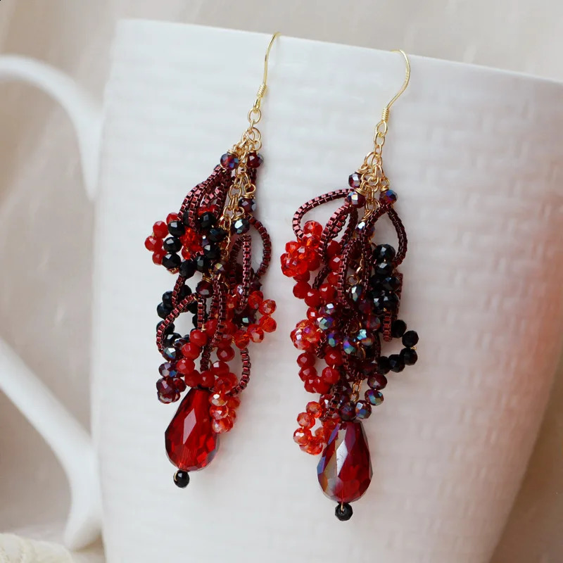 Bohemian style earrings ethnic handmade tassel earrings womens hollow bead pendant earrings jewelry gifts 240810