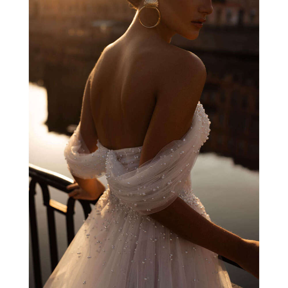 Elegant A E Gown Wedding Dresses Pearls Backless Sleeveless Bridal Gowns Big Vestidos De Novia Custom Size Colour