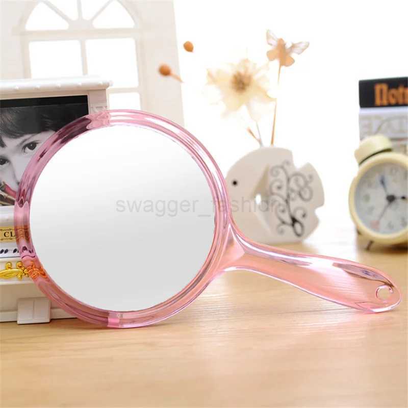 Double-sided Handheld Mirror 3x Magnifying Mirror Transparent Plastic Handle Round Mirror for Eyelash Extension Beauty ToolsXJ240813