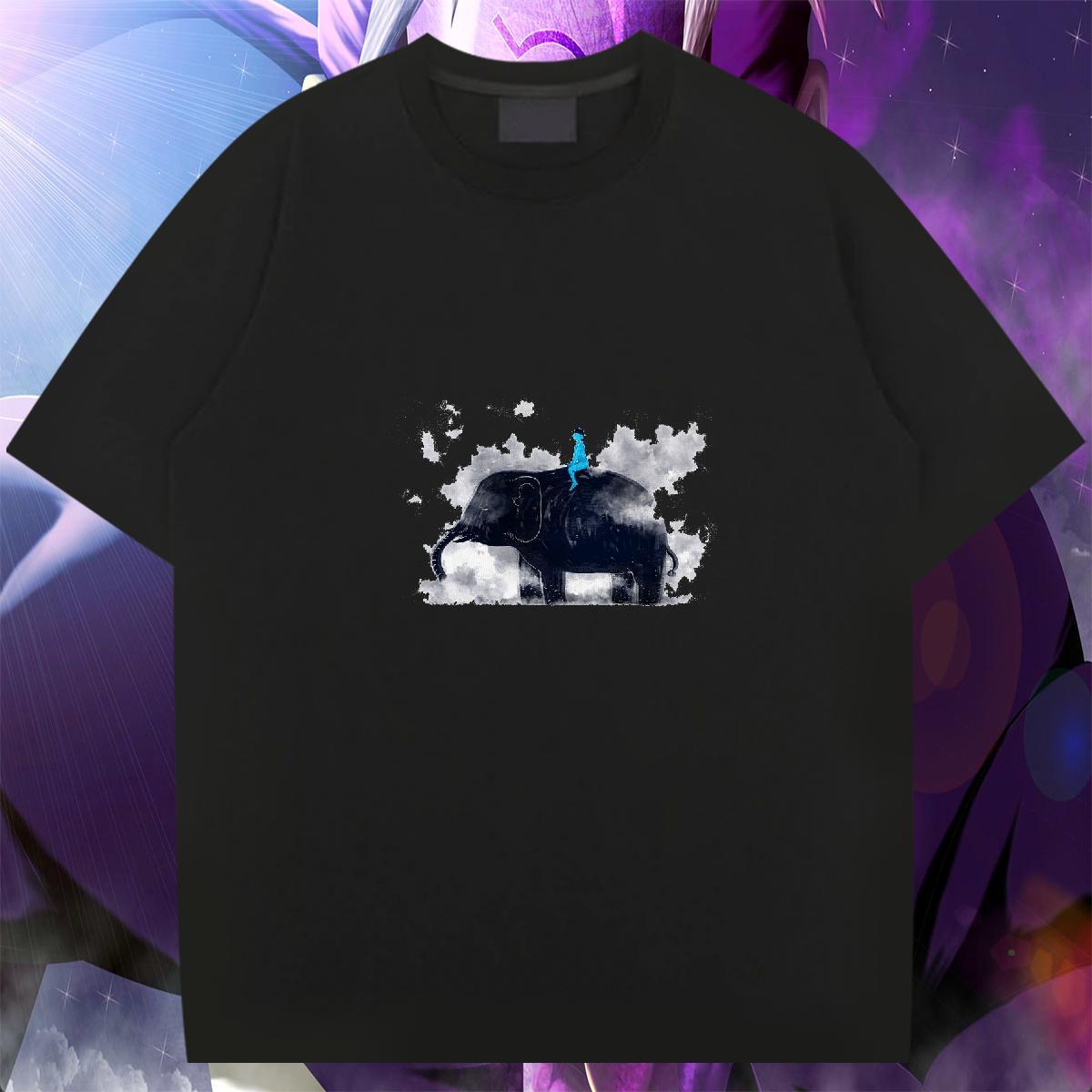 High Quality Elephant T Shirt For Man Hip Hop Street Mens Tshirts 230g Cotton Fashion New Short Sleeve O-Neck Skull Tee Shirt
