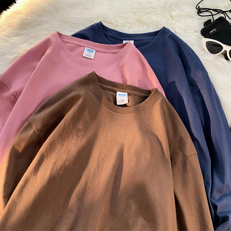 Privathinker Cotton Long Sleeved Men T-shirt Drop Shoulder Basic Oversized Shirts Korean Style Loose Tops Male Casual Tees 240812