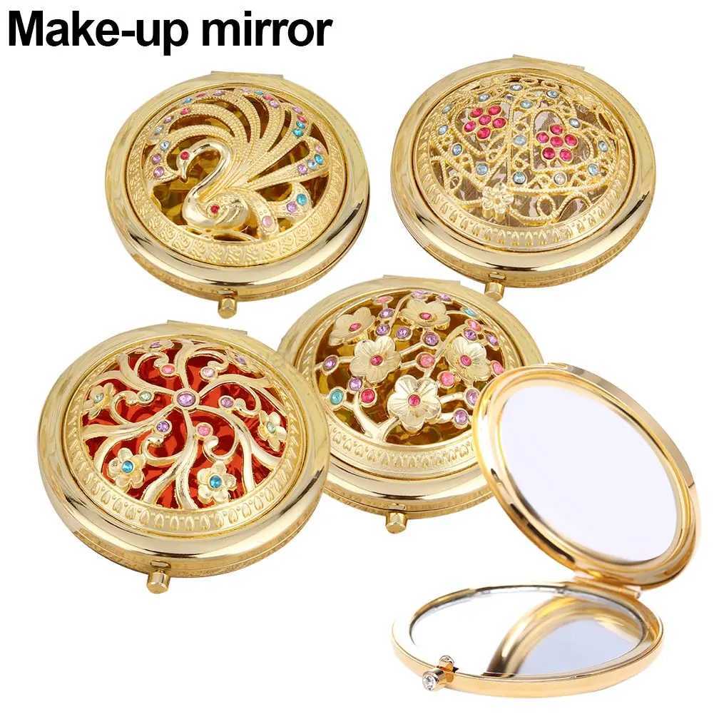 Cute Fashion Women Folding Pocket Mirror Round Compact Double-Sided Crystal Hollow Makeup Mirrors Espejos De Bolsillo MujerXJ240813