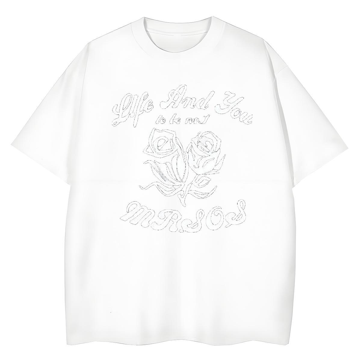 DIY Tshirts flower Street Wear 230g 100% Cotton Tees Short Sleeve Soft Loose Fit T-Shirts for Men Black Oversized