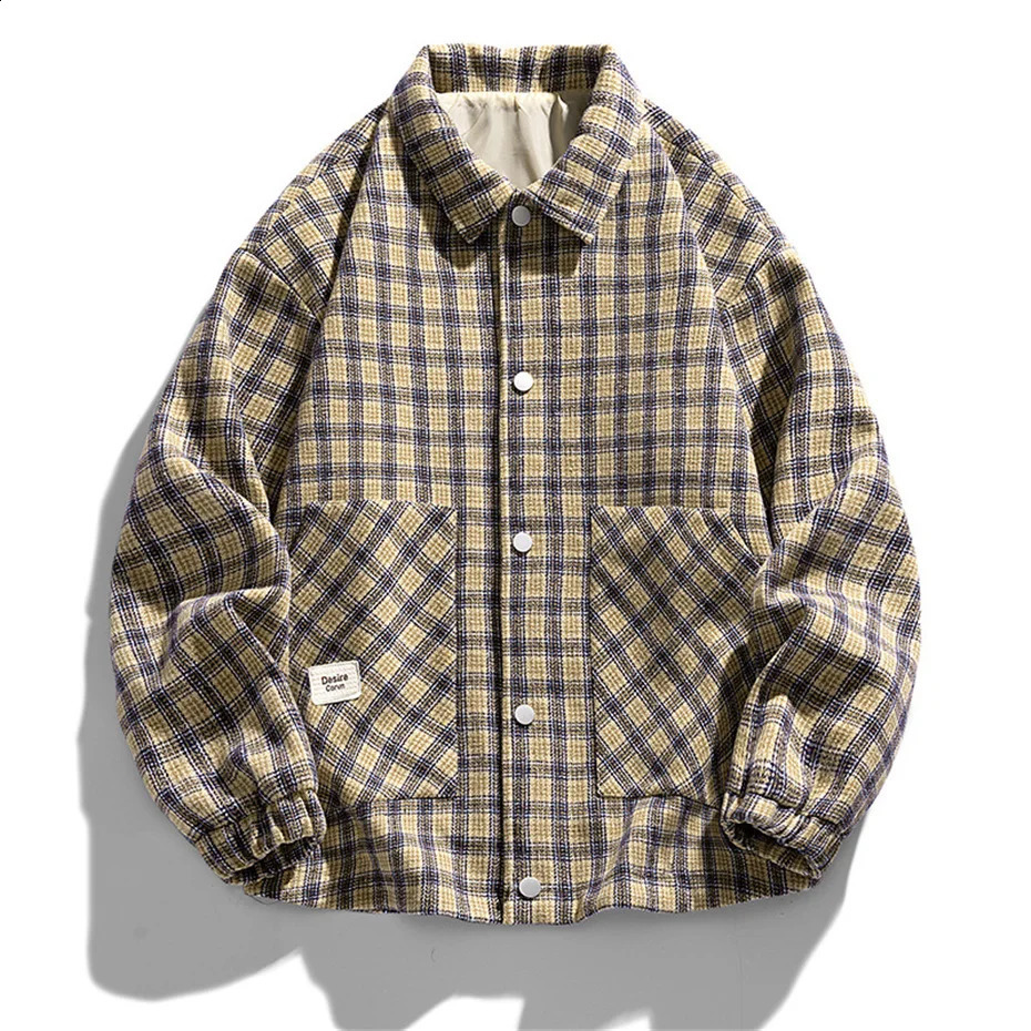 Plaid Jacket Men Harajuku Woolen Jacket Coat Plus Size 8XL Spring Autumn Plaid Coats Male Outerwear Big Size 8XL 240812